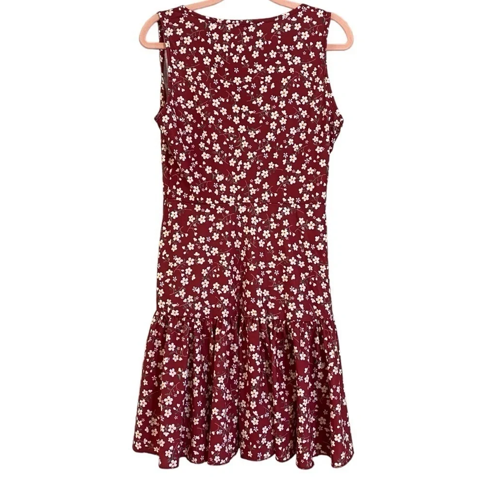 Fensace Womens Red With Yellow Floral Sun Dress Sleeveless Teared Skirt - Picture 4 of 10